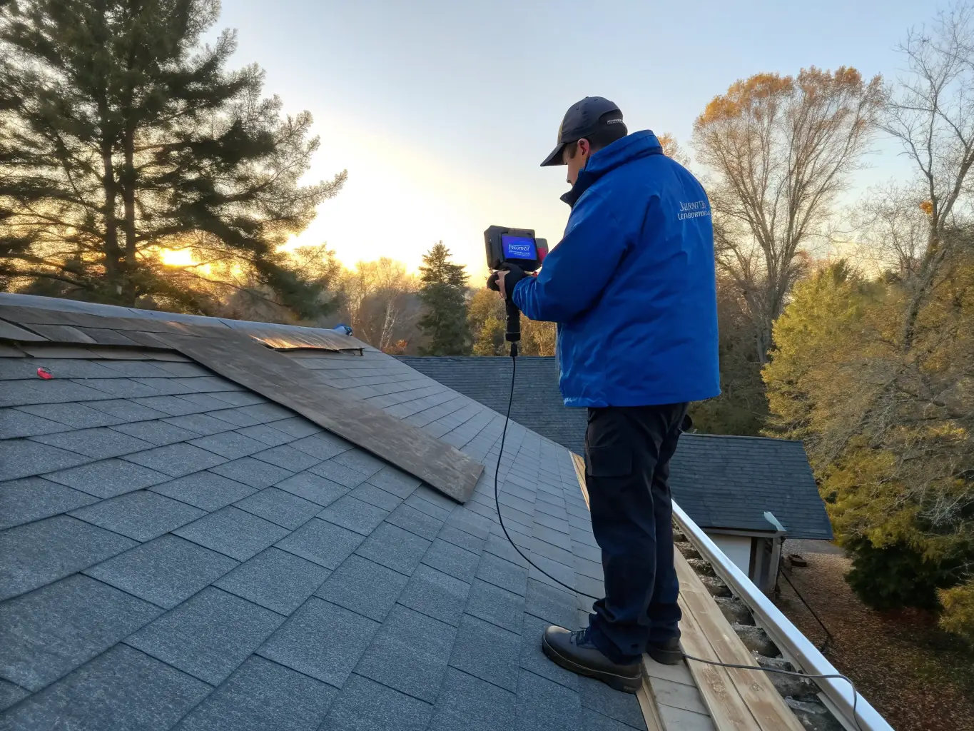 A high-resolution image depicting a technician using advanced thermal imaging equipment to detect hidden water leaks behind a wall, showcasing TWM Water Restoration Katy's leak detection service.